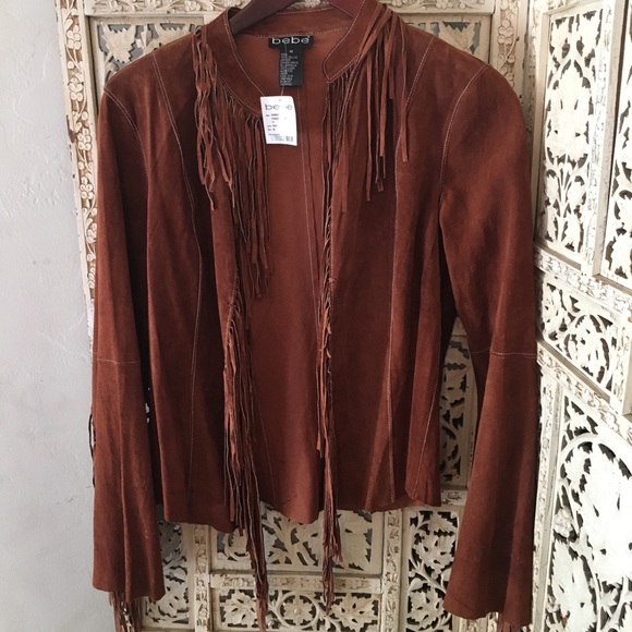 Bebe Fringe BOHO Leather Jacket DAMAGED - Picture 2 of 8
